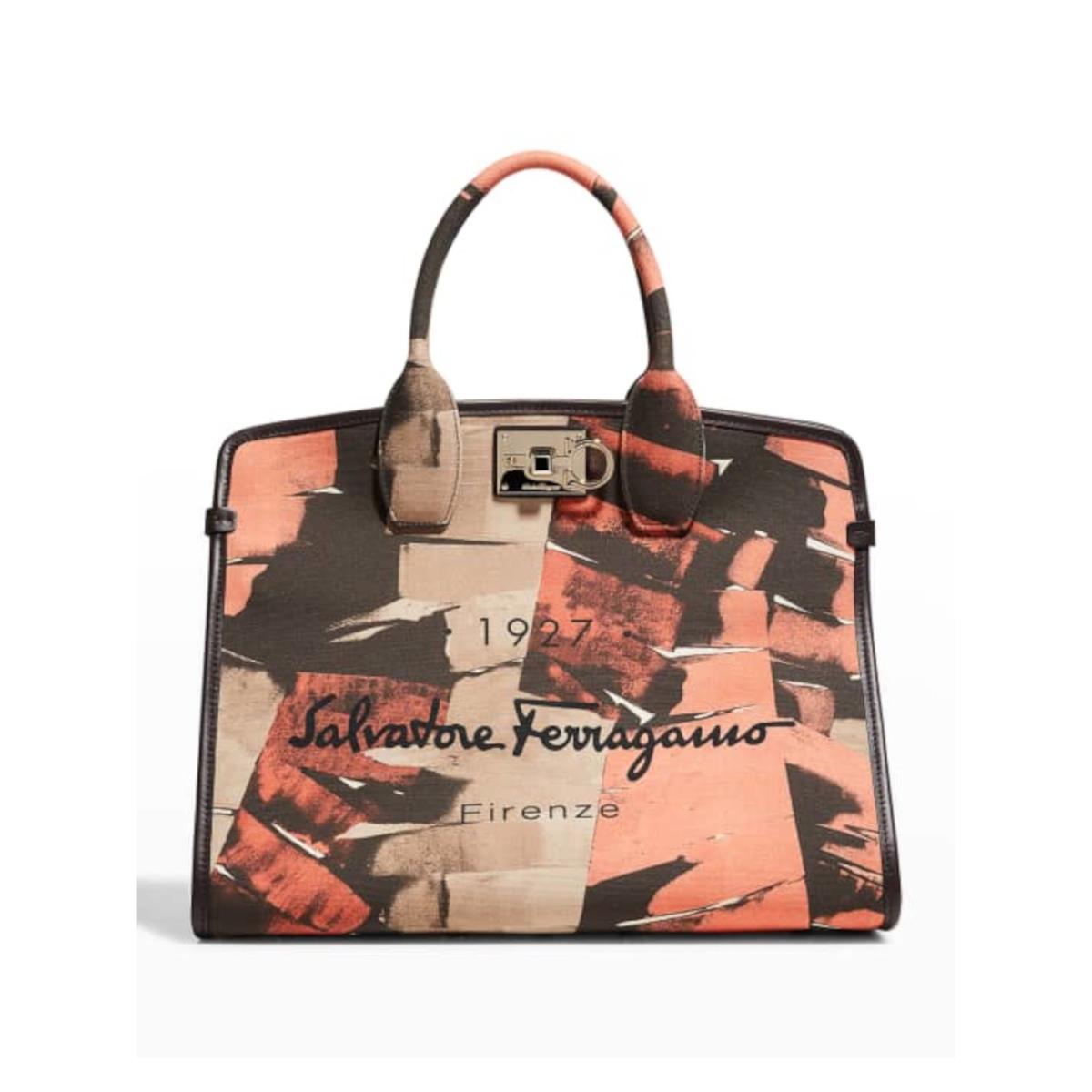 Salvatore Ferragamo Women`s Beige Feet Pouch Top Handle Tote Handbag Purse