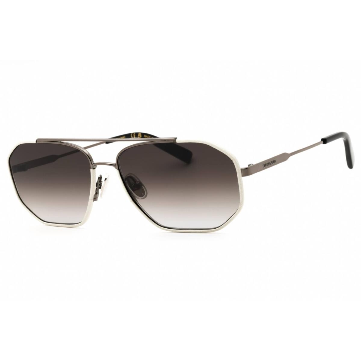 Salvatore Ferragamo Men`s Sunglasses Dark Ruthenium/white Navigator SF303SLN 026