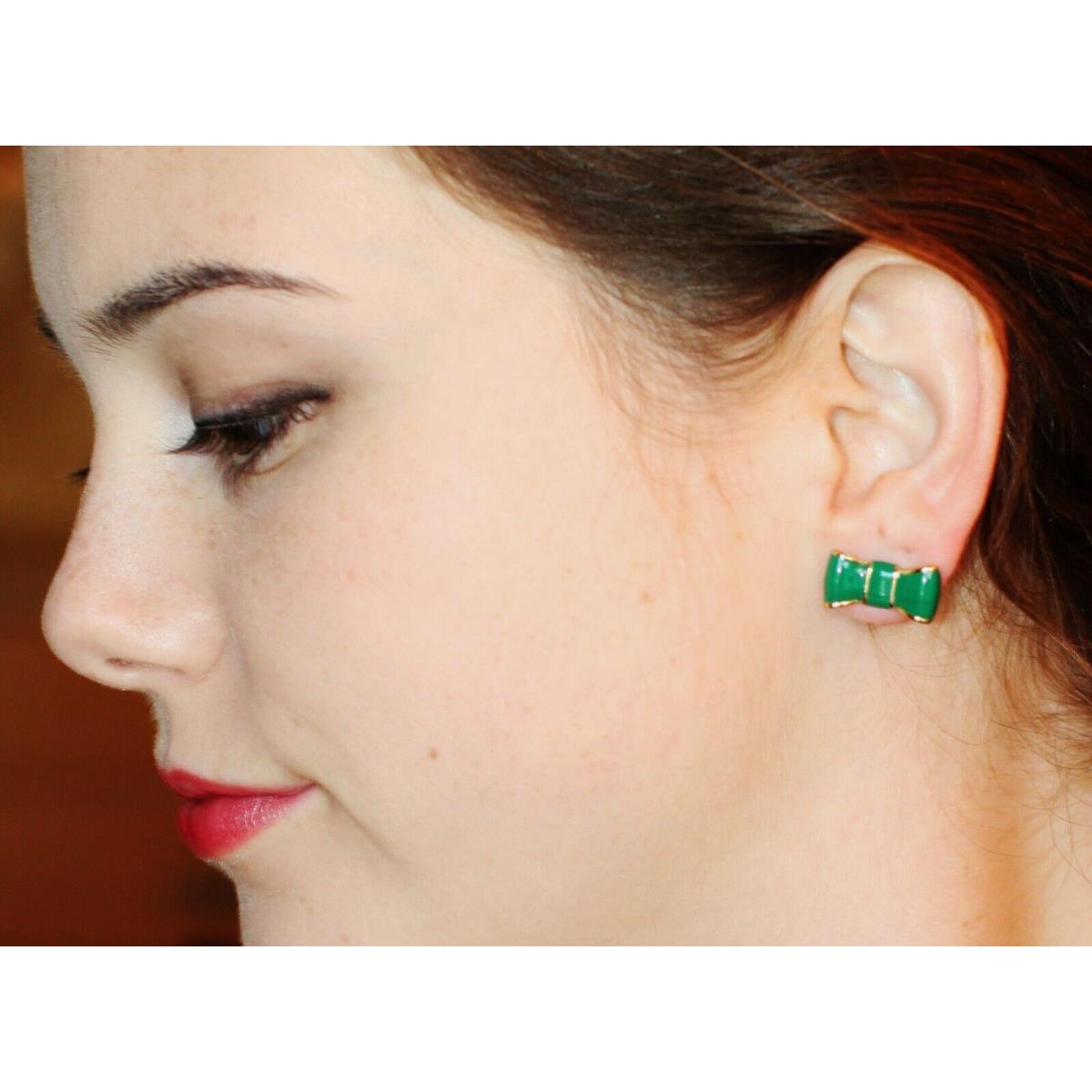 Kate Spade New York Take A Bow Emerald Green Enamel Bow Beau Stud Earrings