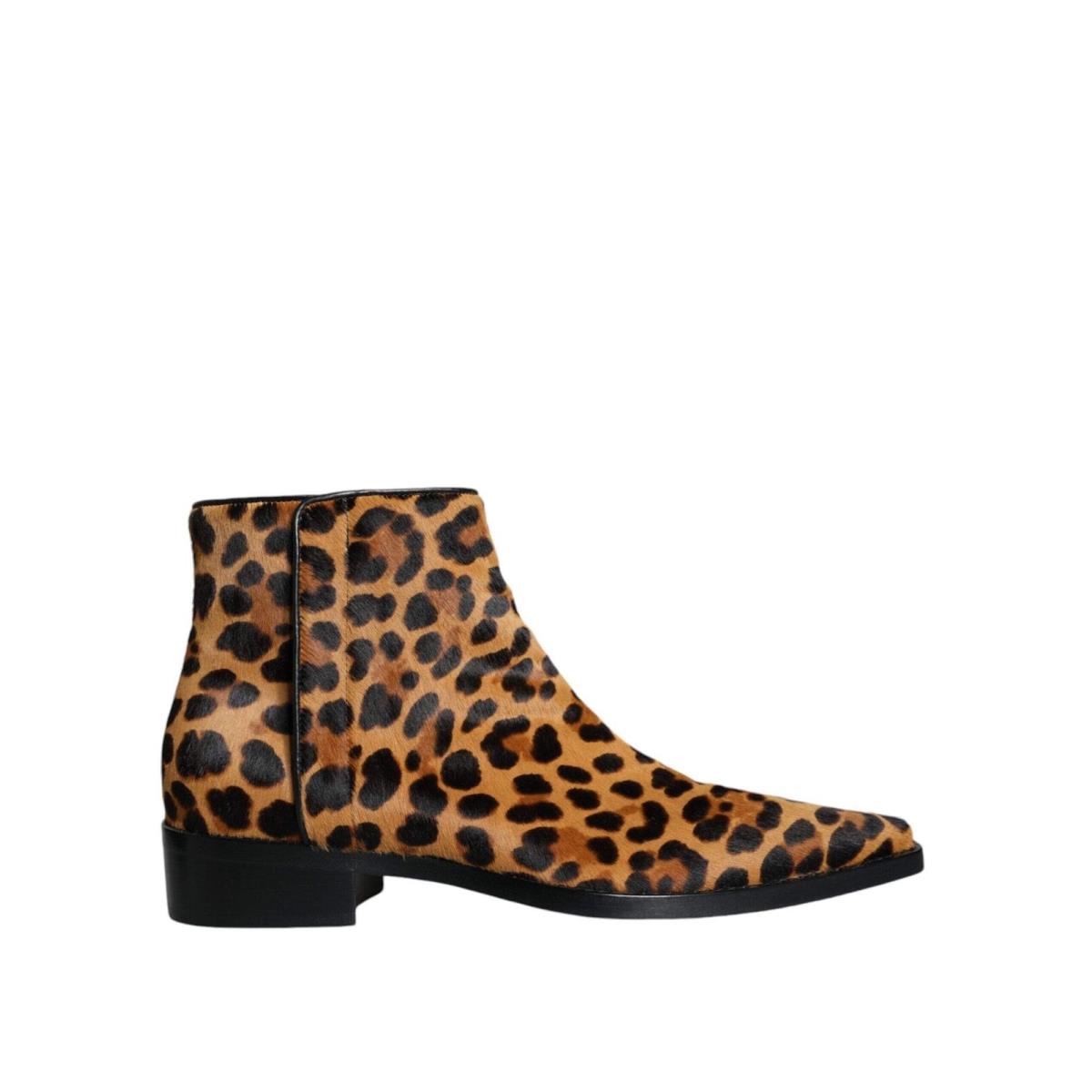 Dolce Gabbana Brown Leopard Calf Fur Ankle Boots Shoes
