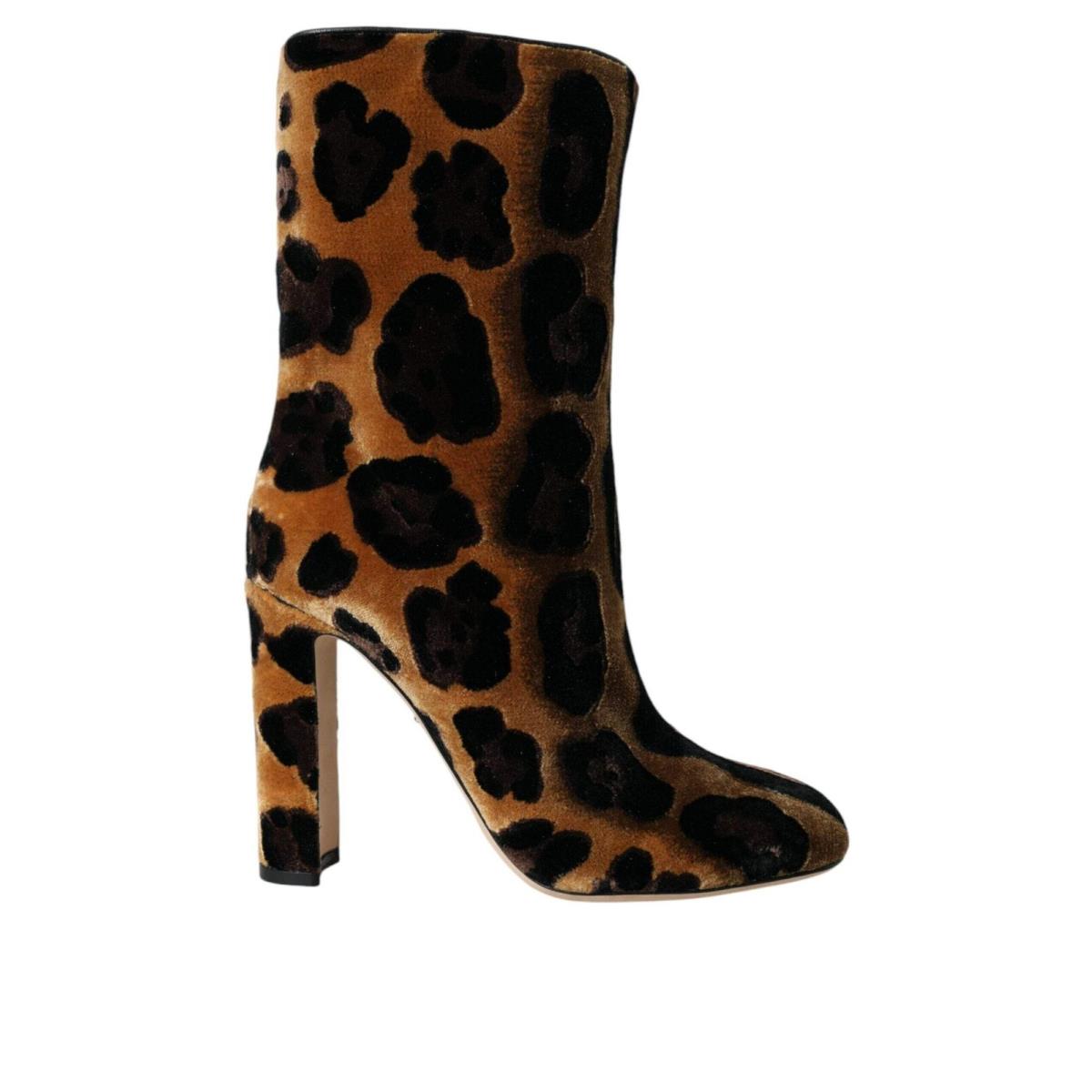 Dolce Gabbana Brown Giraffe Leather Mid Calf Boots Shoes