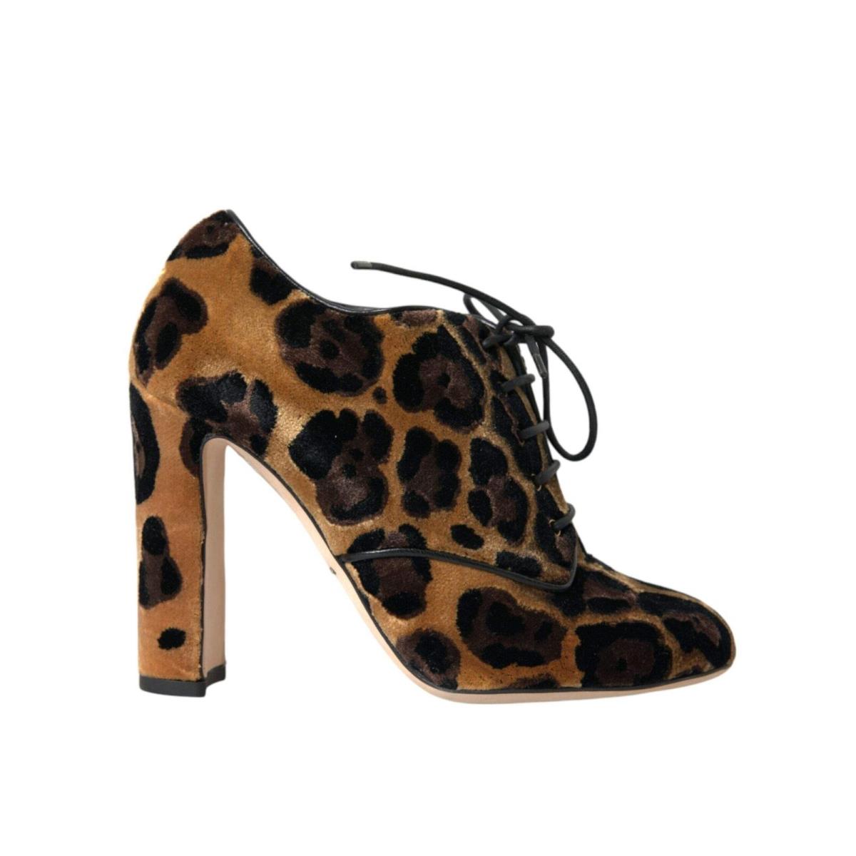 Dolce Gabbana Brown Leopard Hair Lace Up Booties Shoes