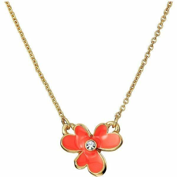 Kate Spade New York Pansy Blossoms Necklace Mini Pendant Collar Bright Papaya