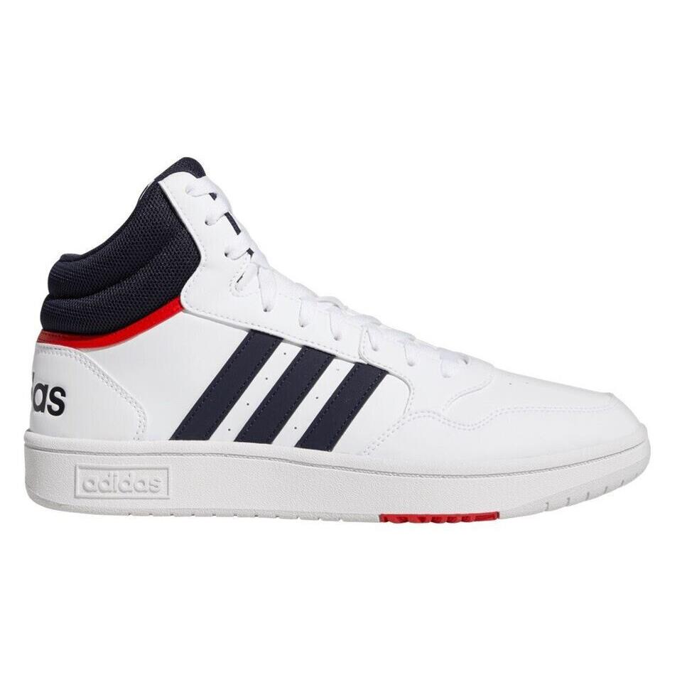 Men`s Adidas Hoops 3.0 Mid Leather White/navy-red GY5543 - White