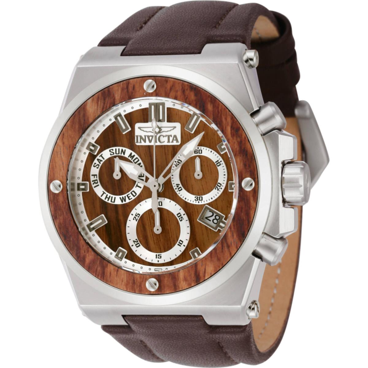 Invicta Unisex Watch Akula Chronograph Brown and Silver Dial Leather Strap 45715