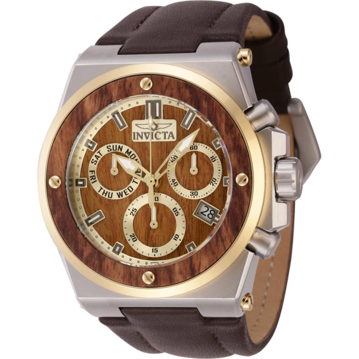 Invicta Unisex Watch Akula Chronograph Brown and Gold Dial Leather Strap 45716