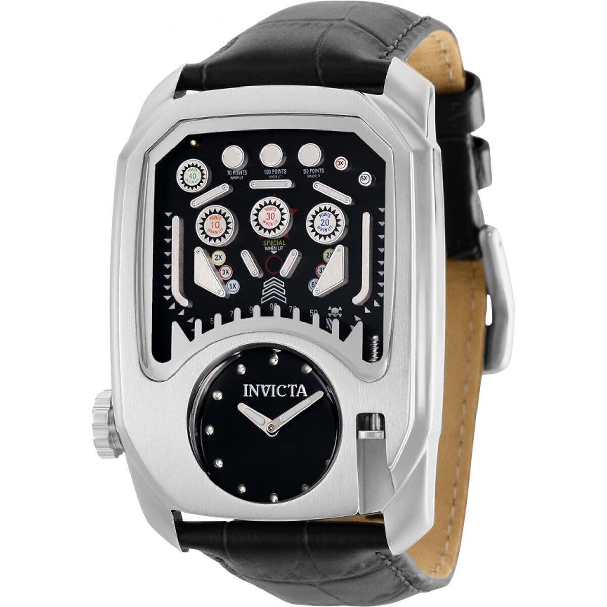 Invicta Men`s Watch Cuadro Pinball Game Quartz Black and Silver Dial Strap 35450