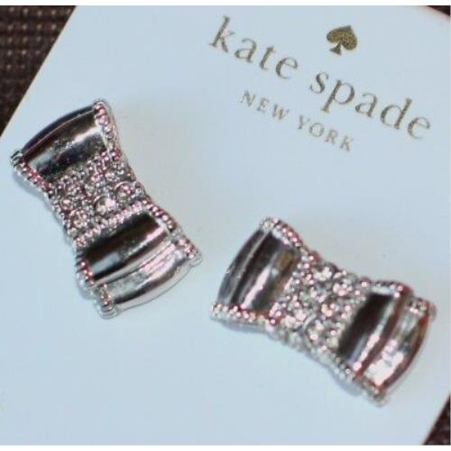 Kate Spade New York Moon River Silver Bow Stud Earrings Pave Crystal Rhodium