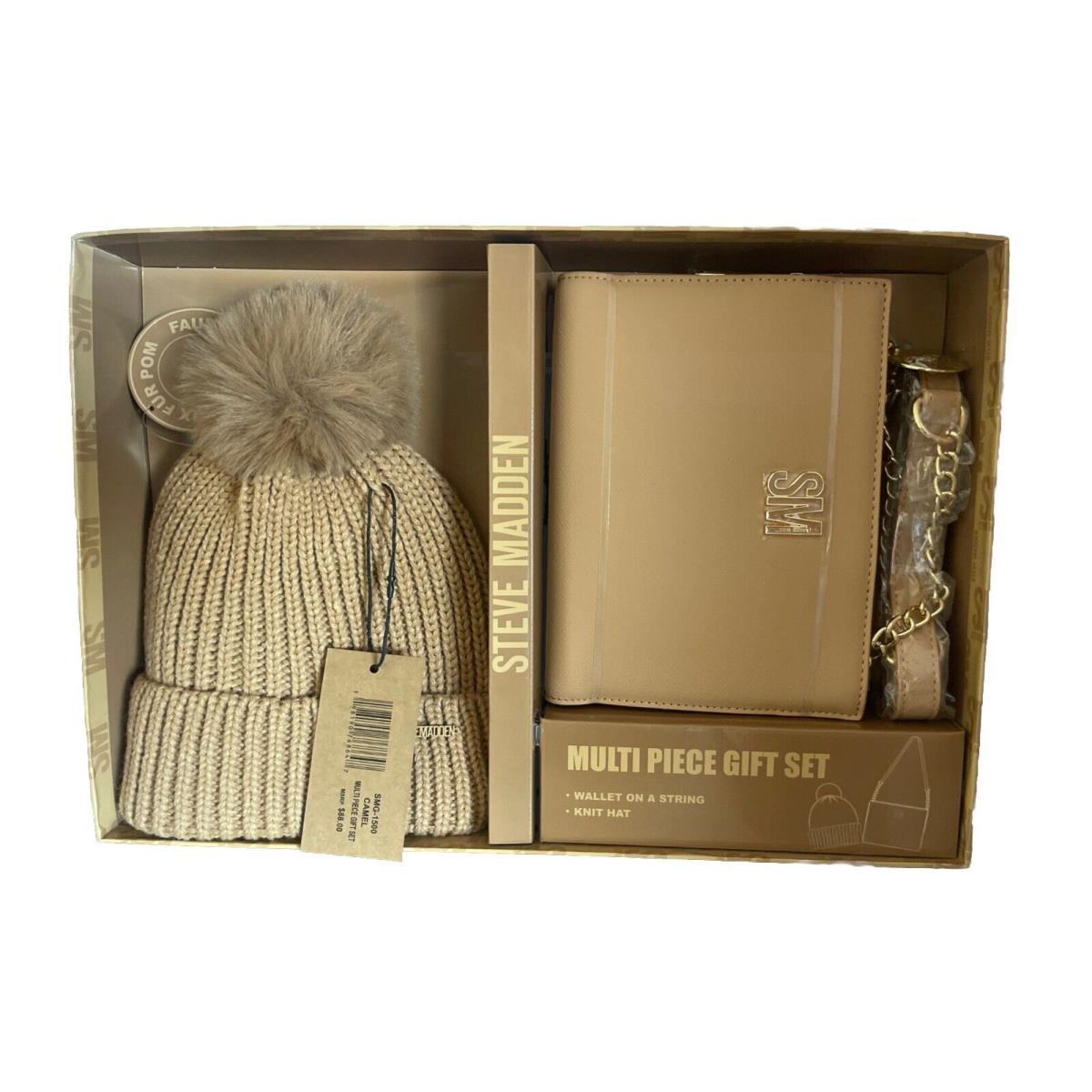 Steve Madden Beige Boxed Set Wallet On A String Knit Hat SMG-1500