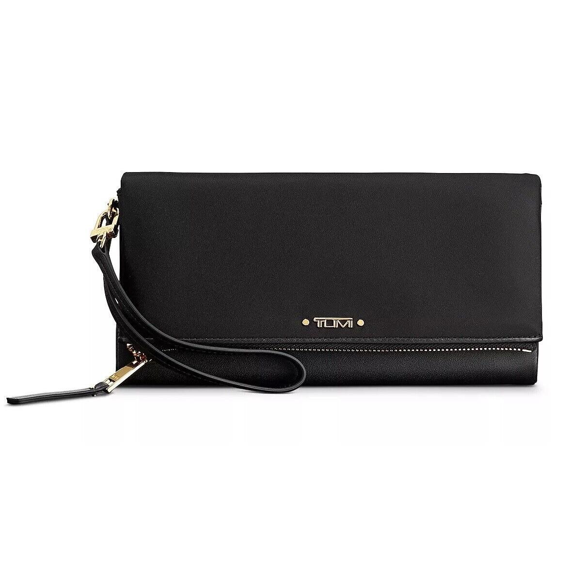 Tumi Women`s Voyageur Slg Travel Wallet Wristlet Black/gold W/ Box