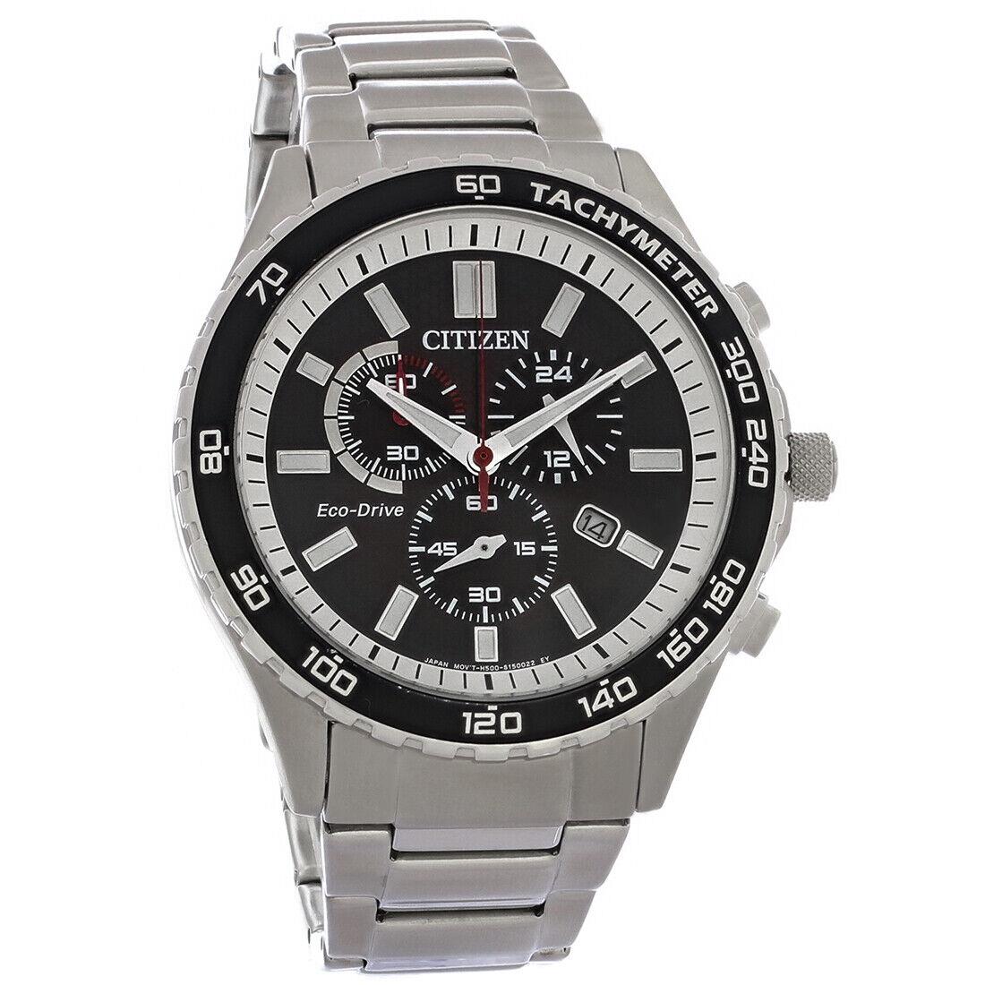Citizen Eco Drive Brycen Men`s Stainless Black Dial Chronograph Watch AT2380-51E