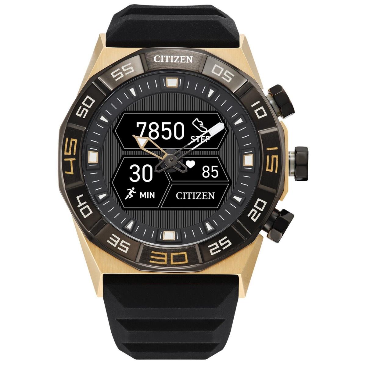 Citizen CZ Smart Hybrid Gold Black Silicone Smart Watch 44MM JX2009-03E