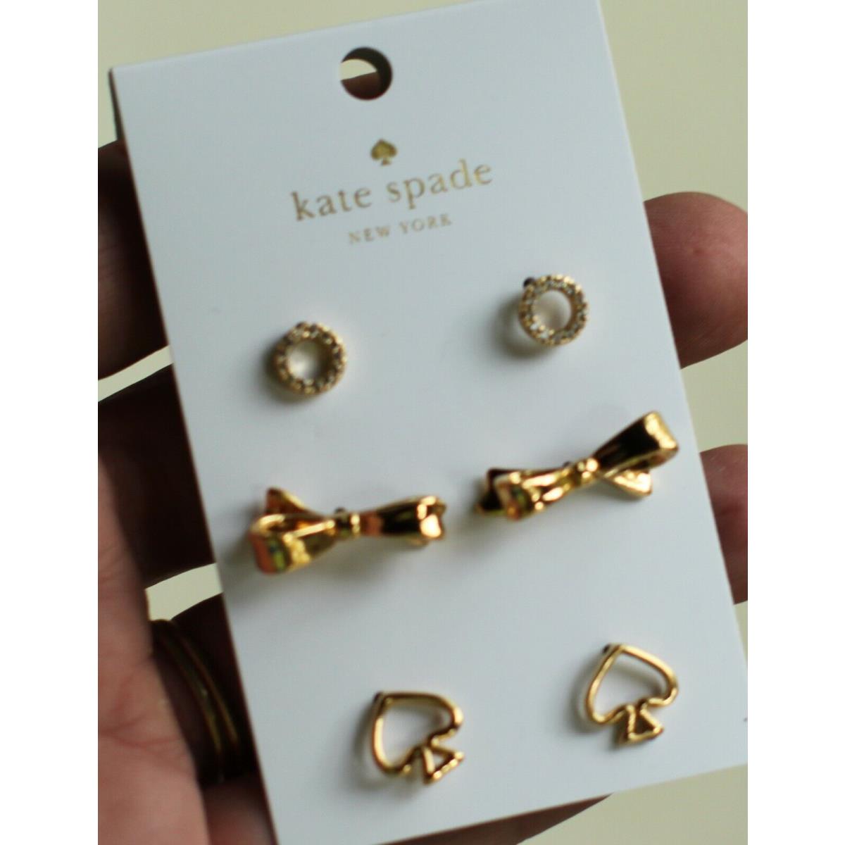 Kate Spade NY Set 3 Gold Love Notes Skinny Bow Stud Earrings Circles Spades  Lot - Kate Spade jewelry - 085853564503 | Fash Brands