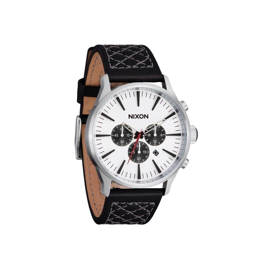 Nixon Sentry Chrono Leather Watch Chrome/cloud Sunray/black Leather Watch