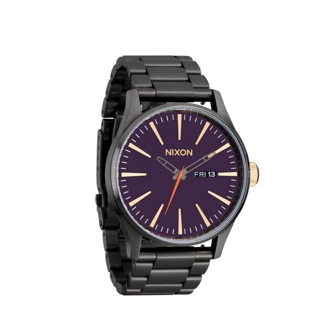 Nixon Sentry SS Watch Gunmetal/blackberry/gold Stainless Steel Analog Watch