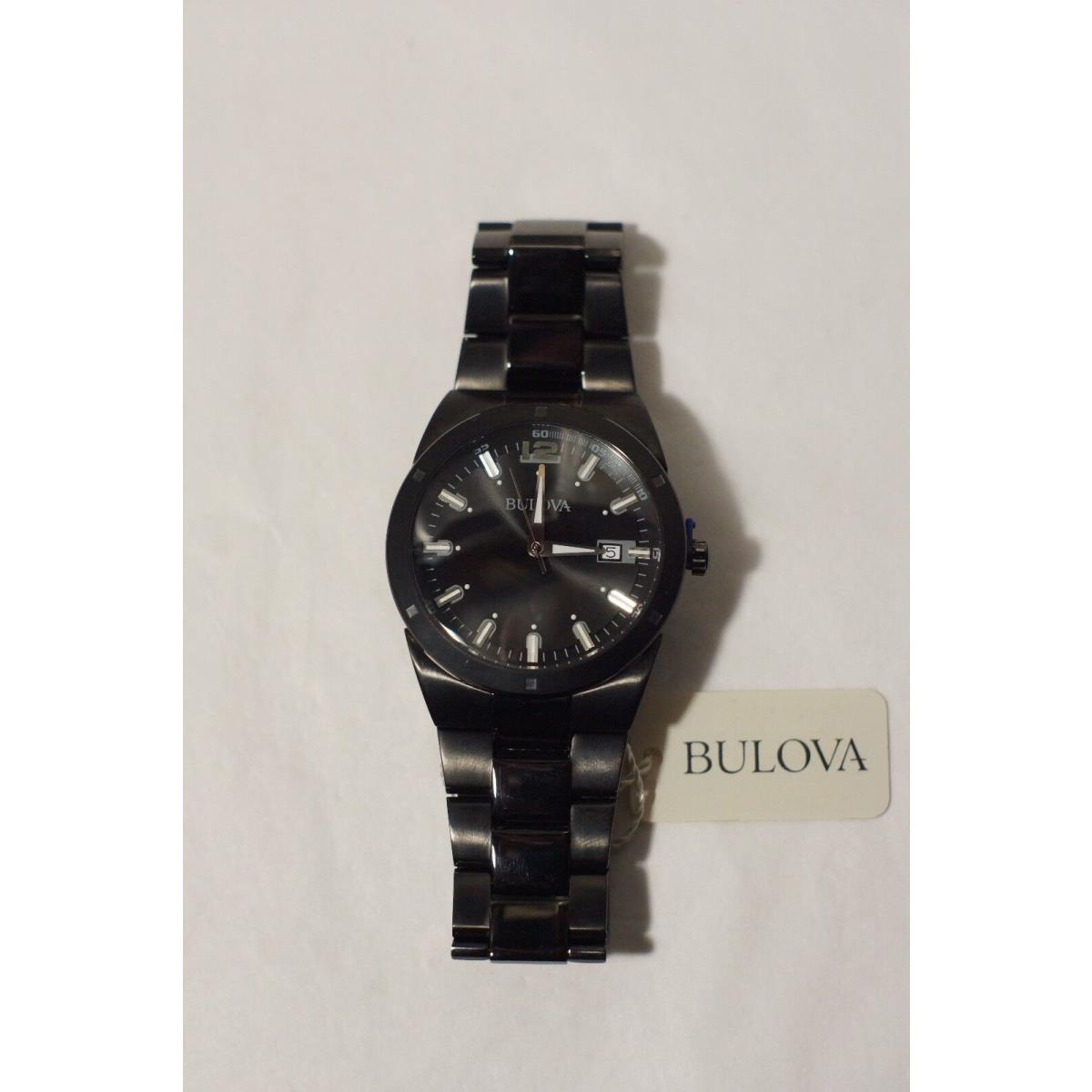 Bulova Mens Black Classic Watch Stainless Steel Band 98B234 Curved Crystal 43mm