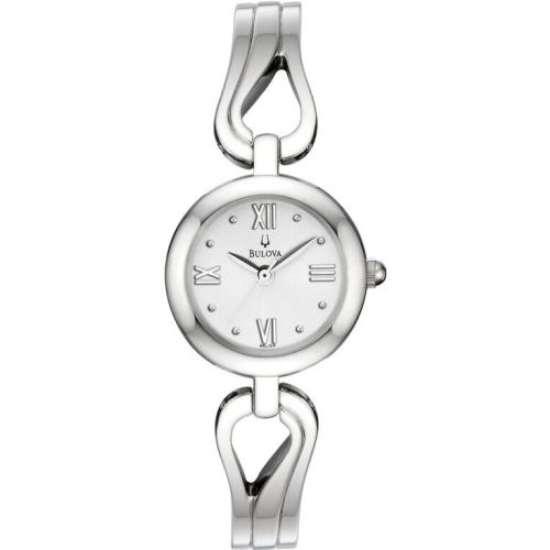 Bulova 96L124 Bangle White Dial Stainless Steel Women`s Watch Great Gift