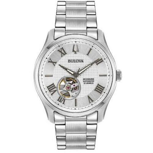 Men`s Bulova Wilton Automatic Silver Tone Steel Watch 96A207 - Silver