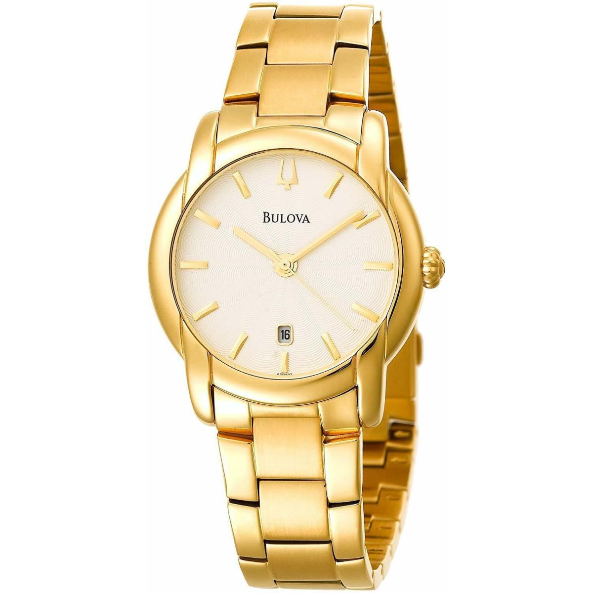 Bulova 97B107 Gold Tone White Sunray Date Dial Classic Mens Watch