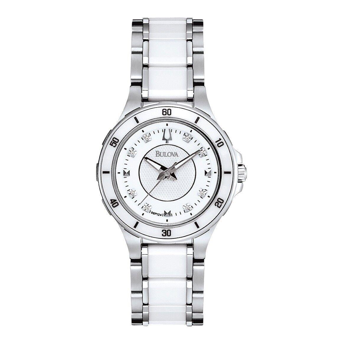 Bulova 98P124 Women`s 8 Diamond Dial Ceramic Stainless Steel Watch