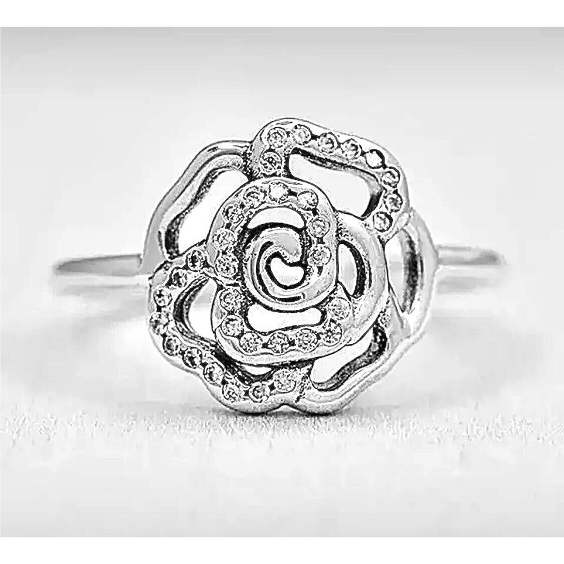 Pandora Shimmering Delicate Rose Ring Sz6 W/ Pandora Tag Bag 190949CZ
