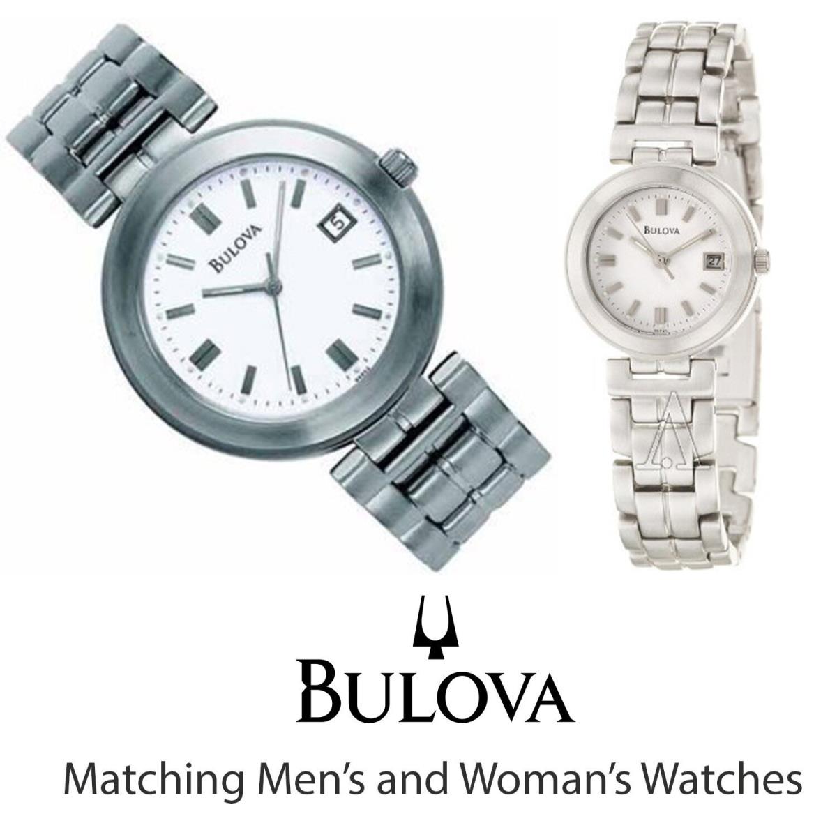 Bulova Men Women`s Matching Stainless Steel Watch 36mm 26mm 96B52 96M24