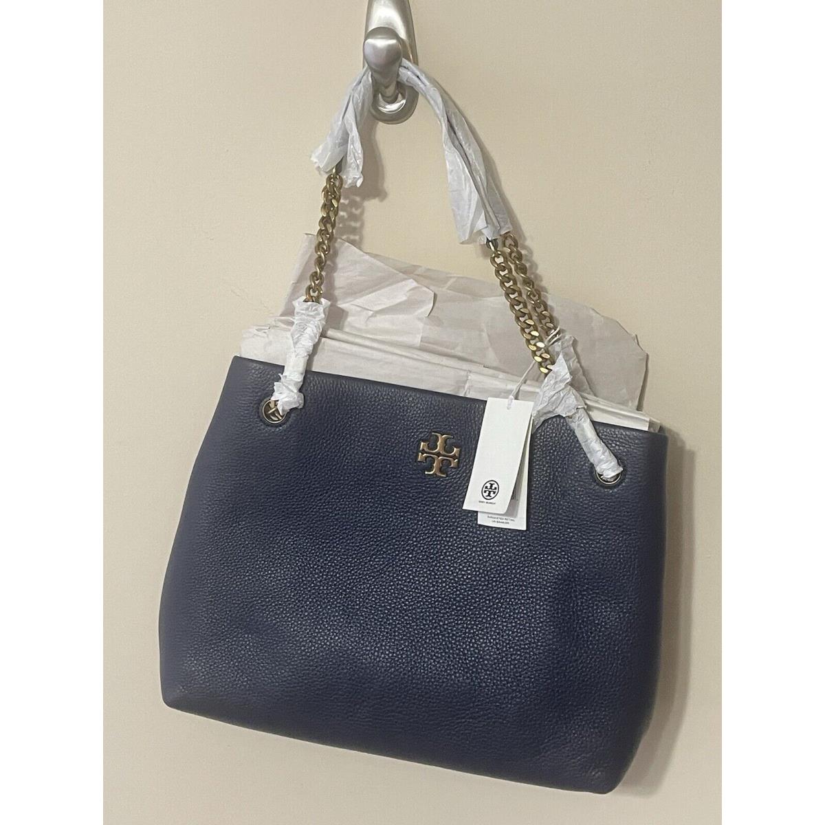 Tory Burch Kira Pebbled Leather Tote Shopper Bag In Royal Navy
