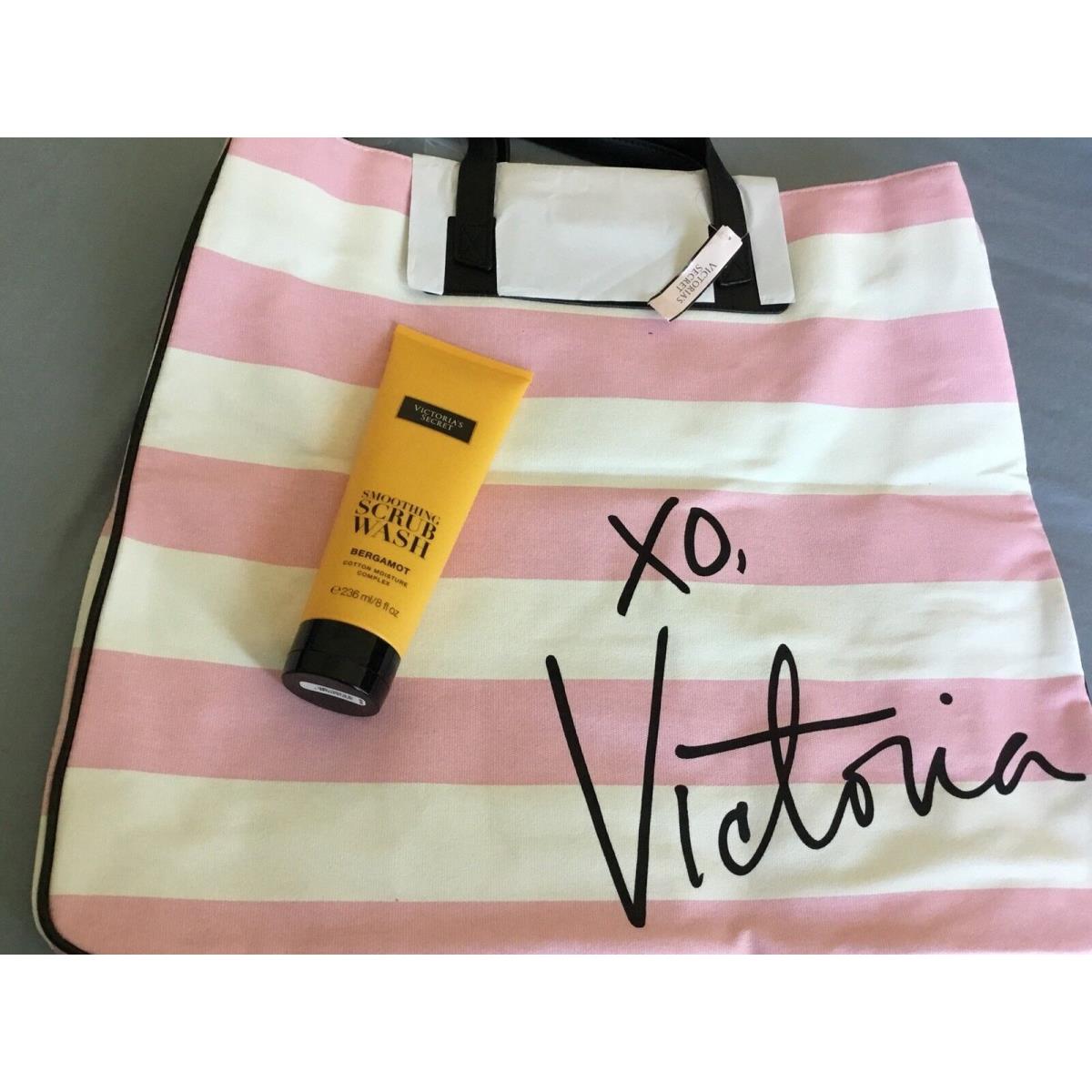 Victoria`s Secret Beach Tote XO Victoria Signature Pink White Stripe Scrub