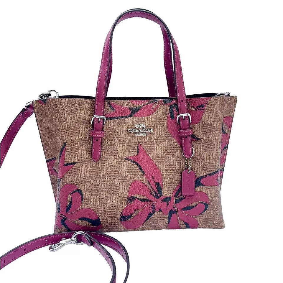 Coach Mollie Tote Bag 25 In Signature Canvas with Bow Print CZ767 CZ767/silver/tan/pink multi