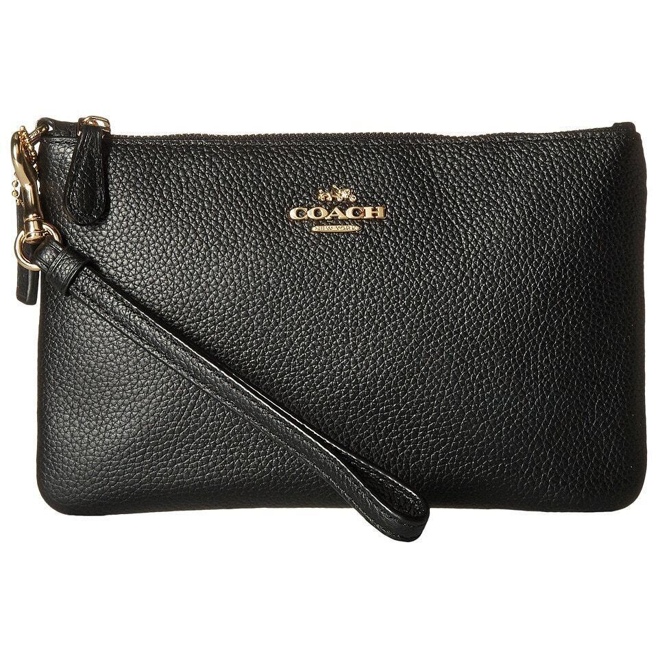 Women Small Wristlet Leather Black -one Size by Coach