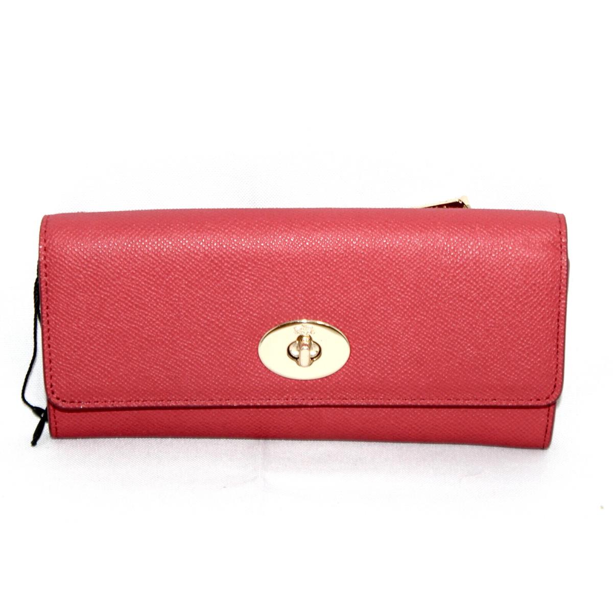 Coach Crossgrain Leather Pop Slim Envelope Wallet Red Removable Zip Pouch F52345