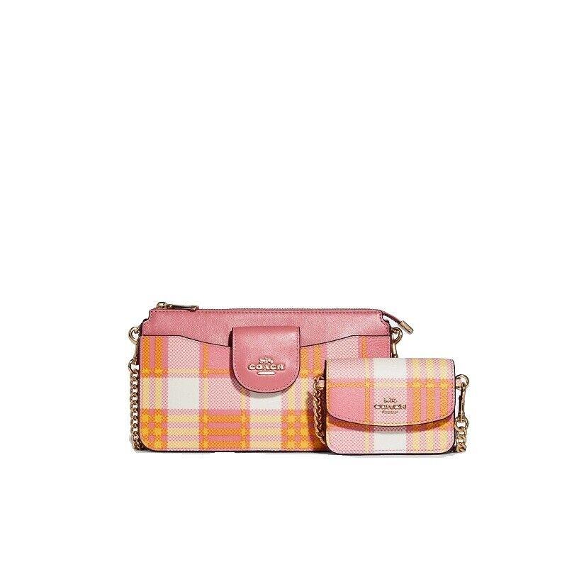 Coach Women`s Poppy Crossbody with Garden Plaid Print Gold/taffy Multi