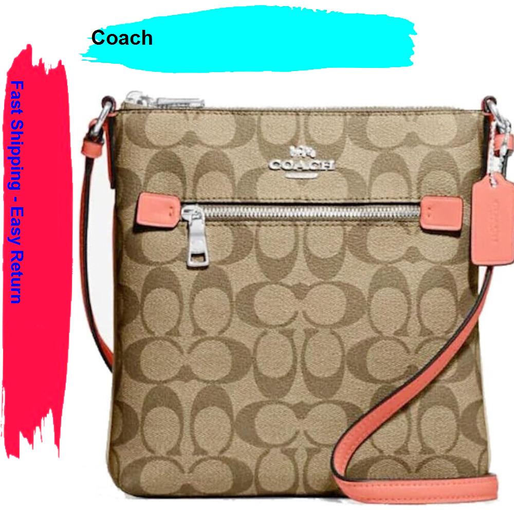 Mini Rowan File Bag In Signature Canvas Silver/khaki/tangerine by Coach