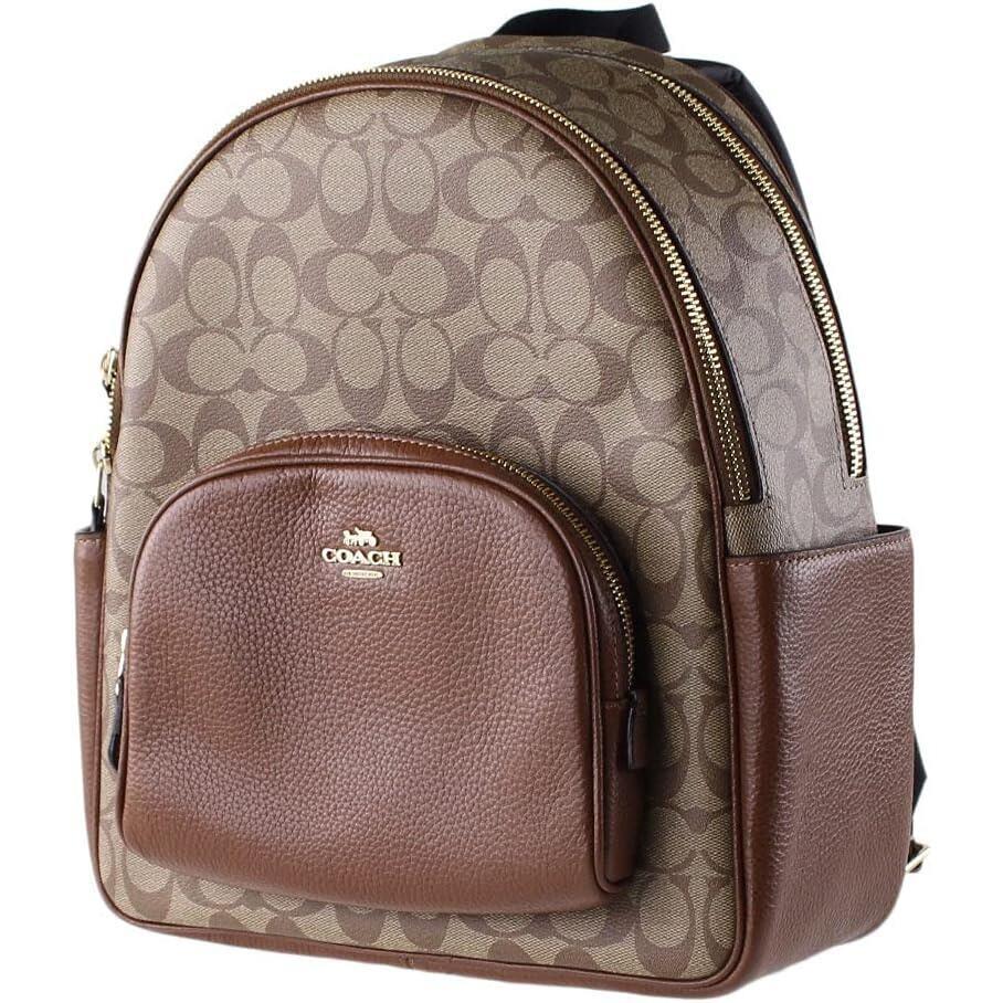 Coach Women`s Court Backpack In Signature Canvas Khaki - Saddle2