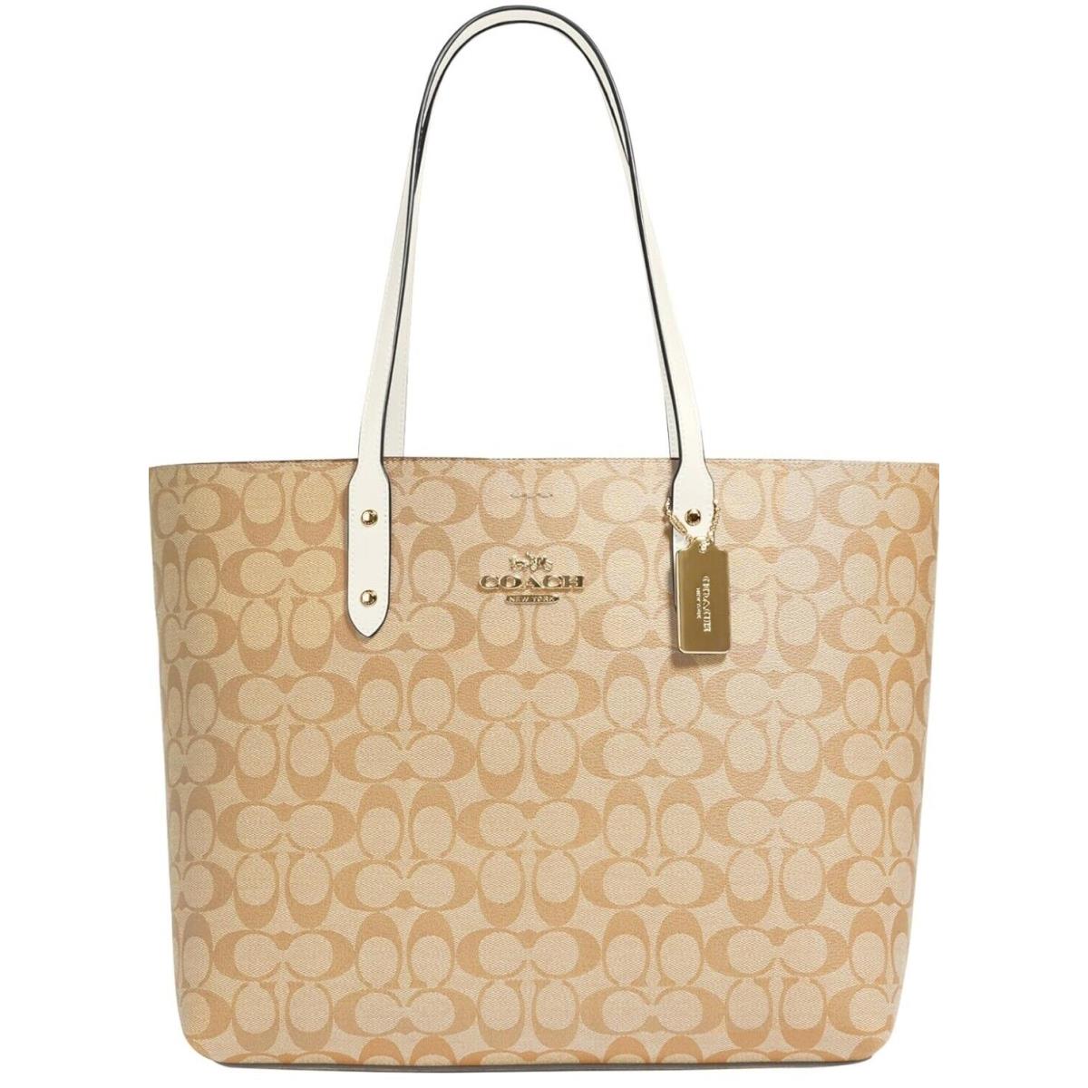Coach Signature Town Tote Large Leather Bag Light Khaki/chalk