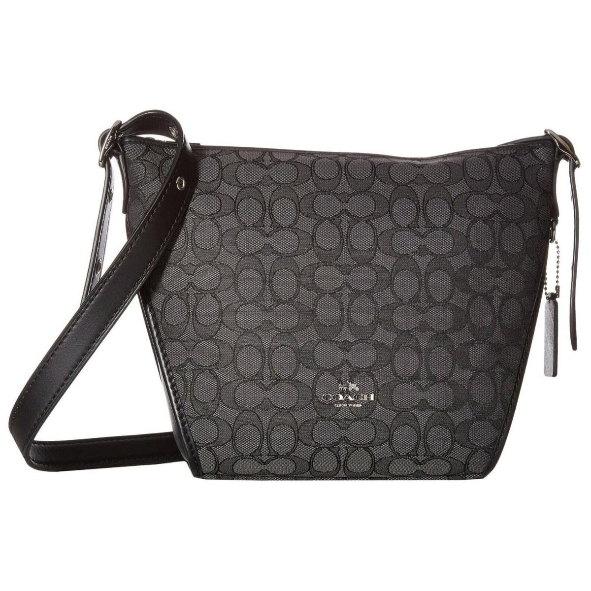 Coach Signature Dufflette Cross-body Shoulder Bag Black Jacquard Leather Silver