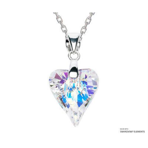 Aurore Boreale Heart Pendant Necklace Swarovski Elements Crystals Silver