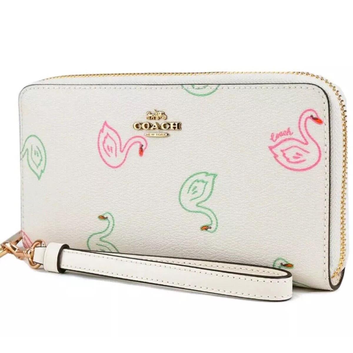 Swan Print Long Zip Around Wallet Wristlet C8384 Chalk White Multi by Coach