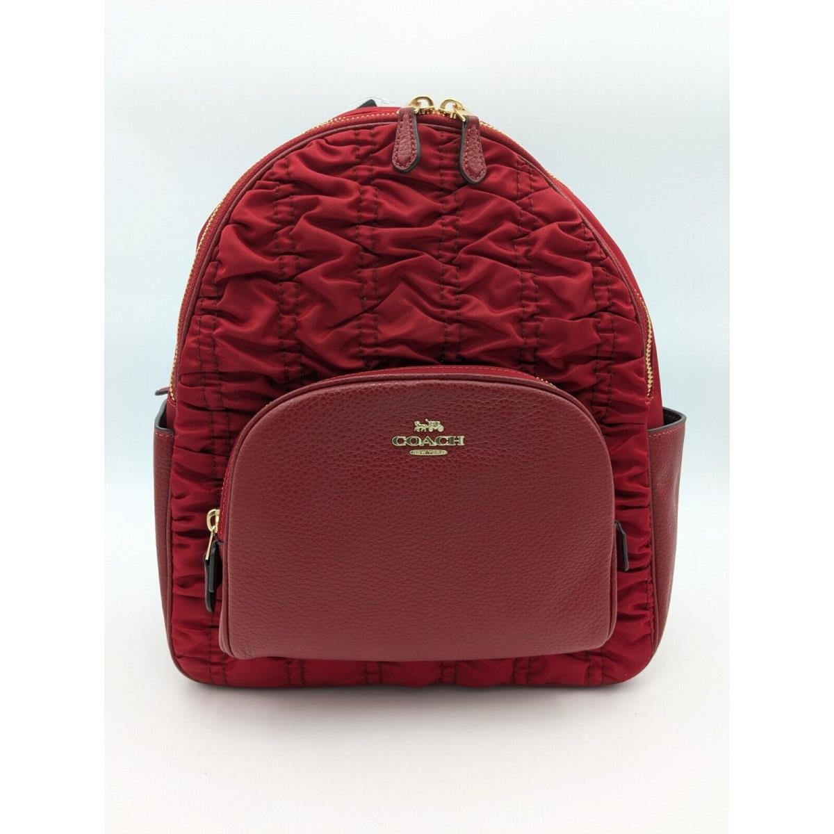 Coach C4094 Court Backpack with Ruching Nylon and Pebble Leather 1941 Red