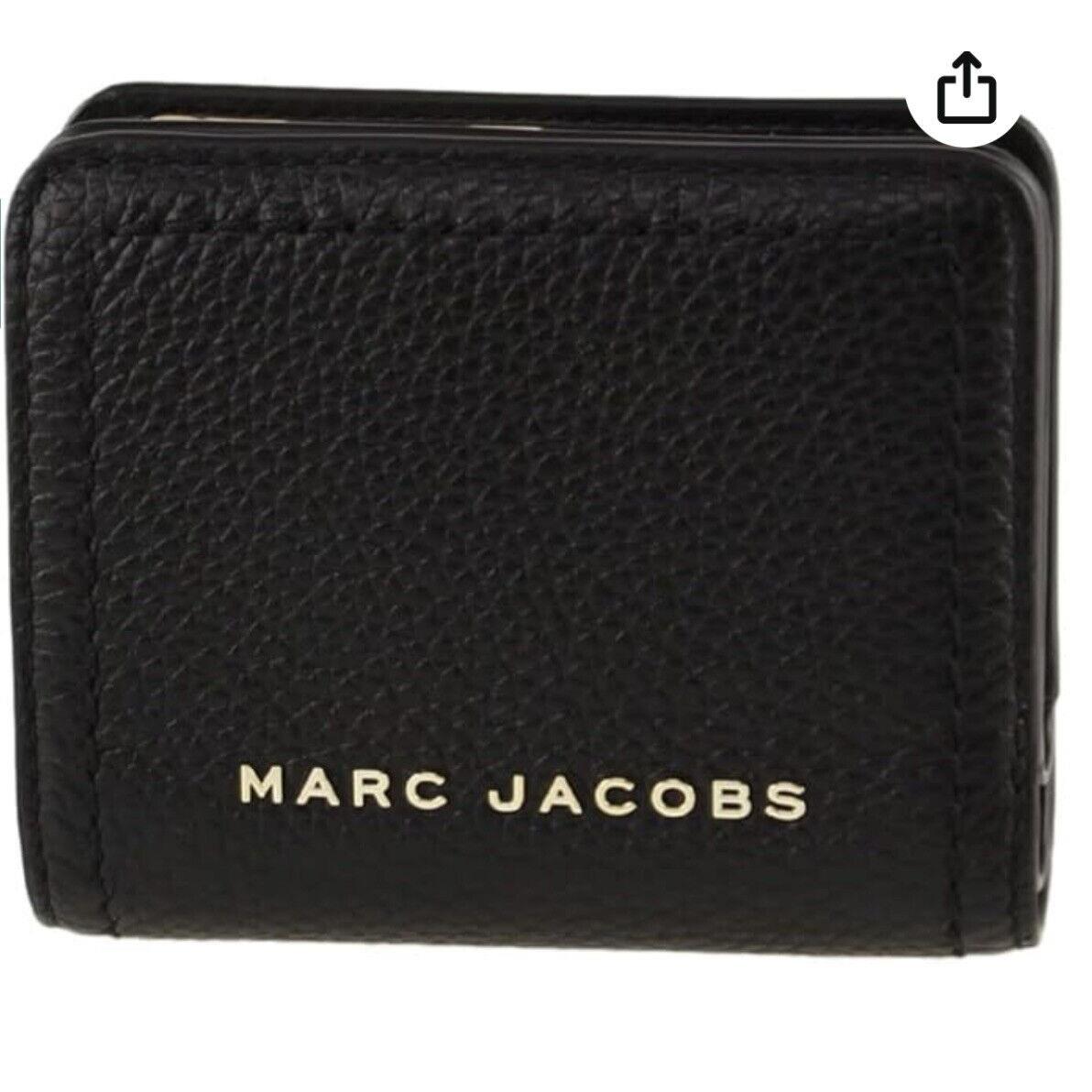 Marc Jacobstop Stitched Compact Zip Black Pebble Leather Wallet Mprs