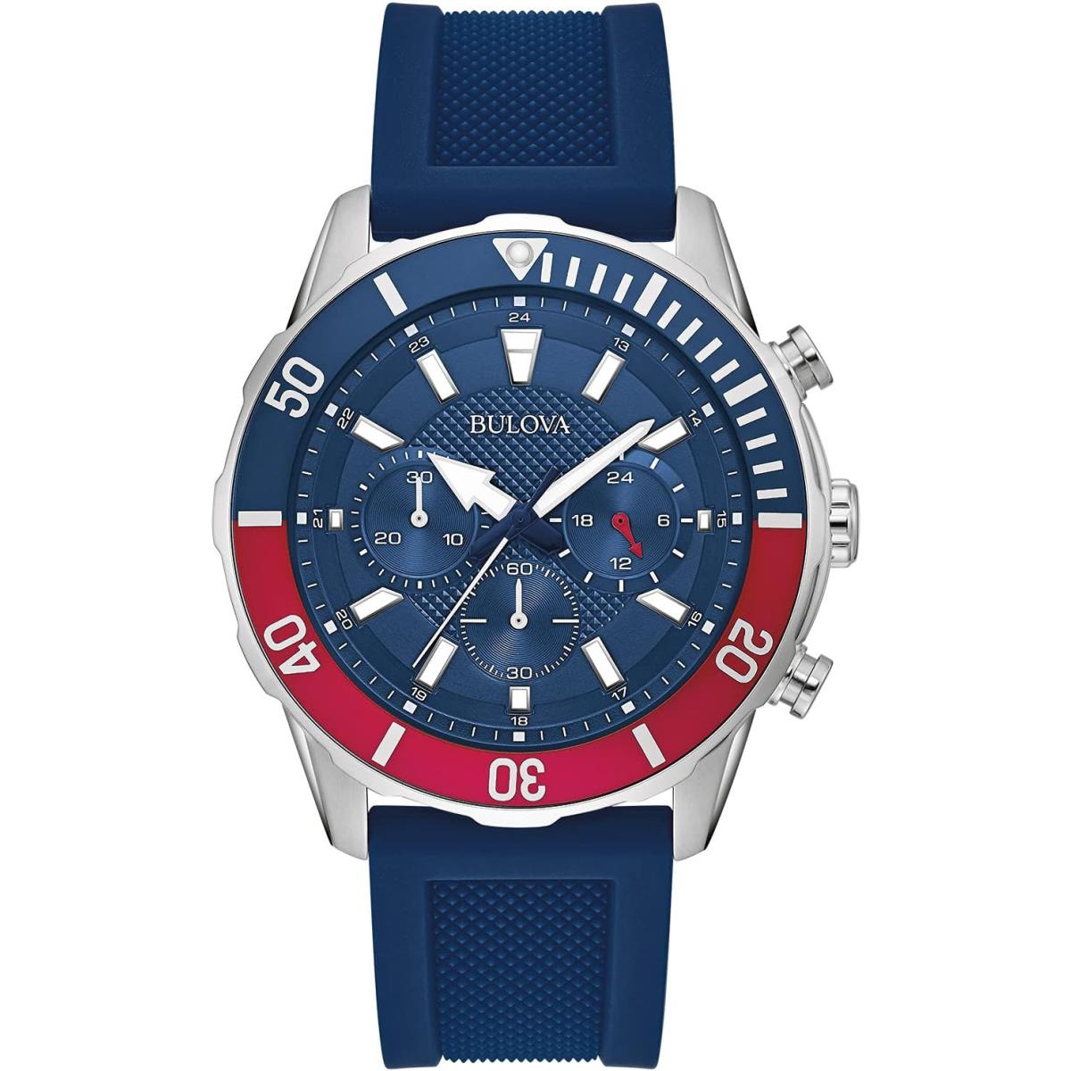 Bulova Men`s Sport 6-Hand Chronograph Quartz Watch with Silicone Strap 24 Hour