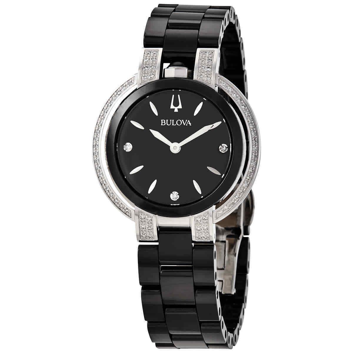 Bulova Rubaiyat Quartz Diamond Black Dial Ladies Watch 98R266