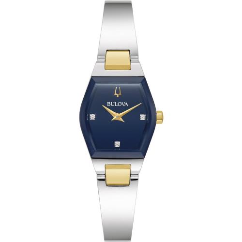 Bulova 98P218 Gemini Collection Diamond Blue Dial Stainless Modern Women`s Watch - Dial: Blue, Band: Gold & Silver