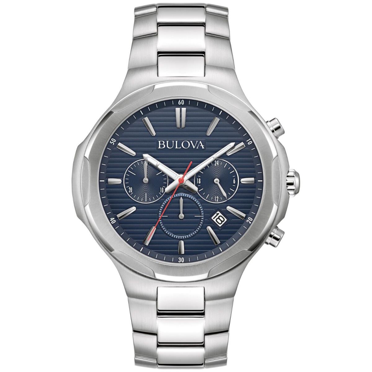 Bulova Men`s Classic Chronograph Quartz Silver Stainless Steel Watch 46MM 96B418
