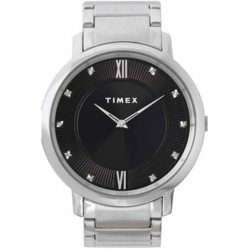 Timex Silver Tone Stainless Steel Diamond Black Dial Men`s WATCH-T2M757