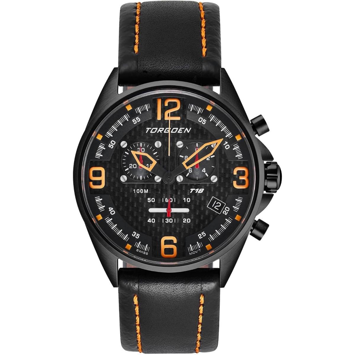 Torgoen T18 Black Carbon Fiber Chronograph Pilot Watch For Men Swiss Quartz K1
