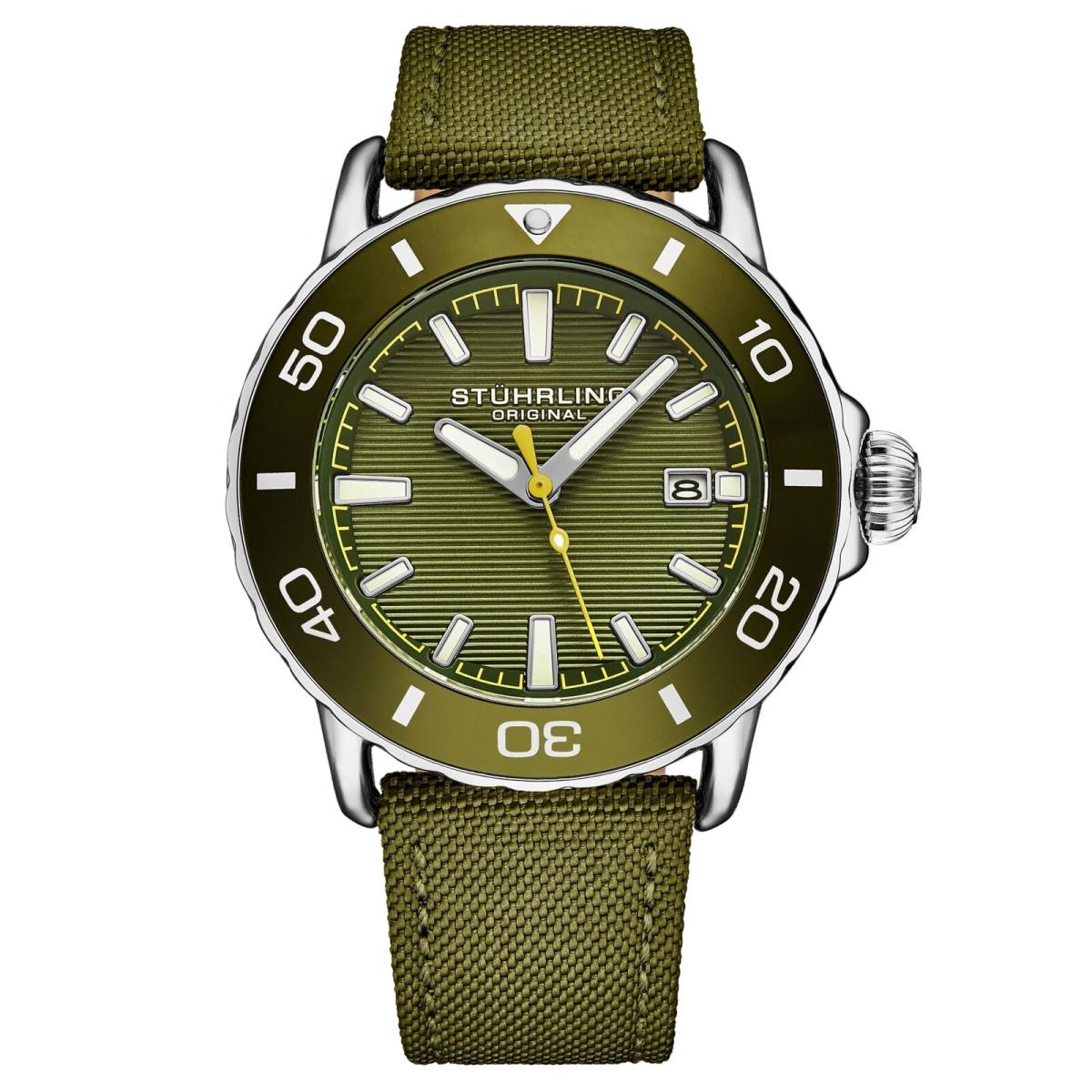 Stuhrling 4049 2 Voyager Quartz Date Green Nylon Strap Mens Watch by Stührling