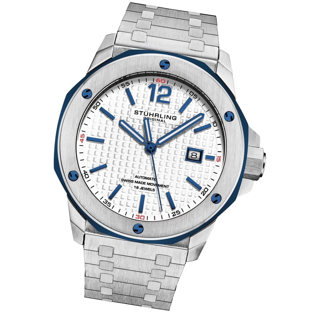Stuhrling 4047 2 Fortitude Automatic Diver Date White Dial Date Mens Watch