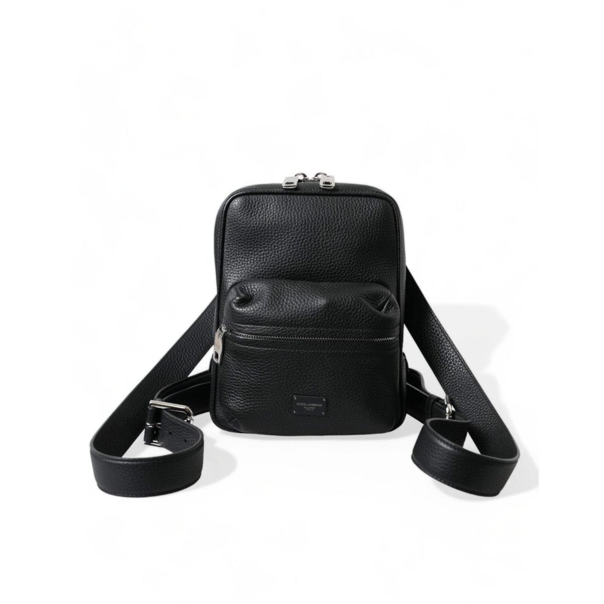 Dolce Gabbana Chic Black Calf Leather Small Backpack