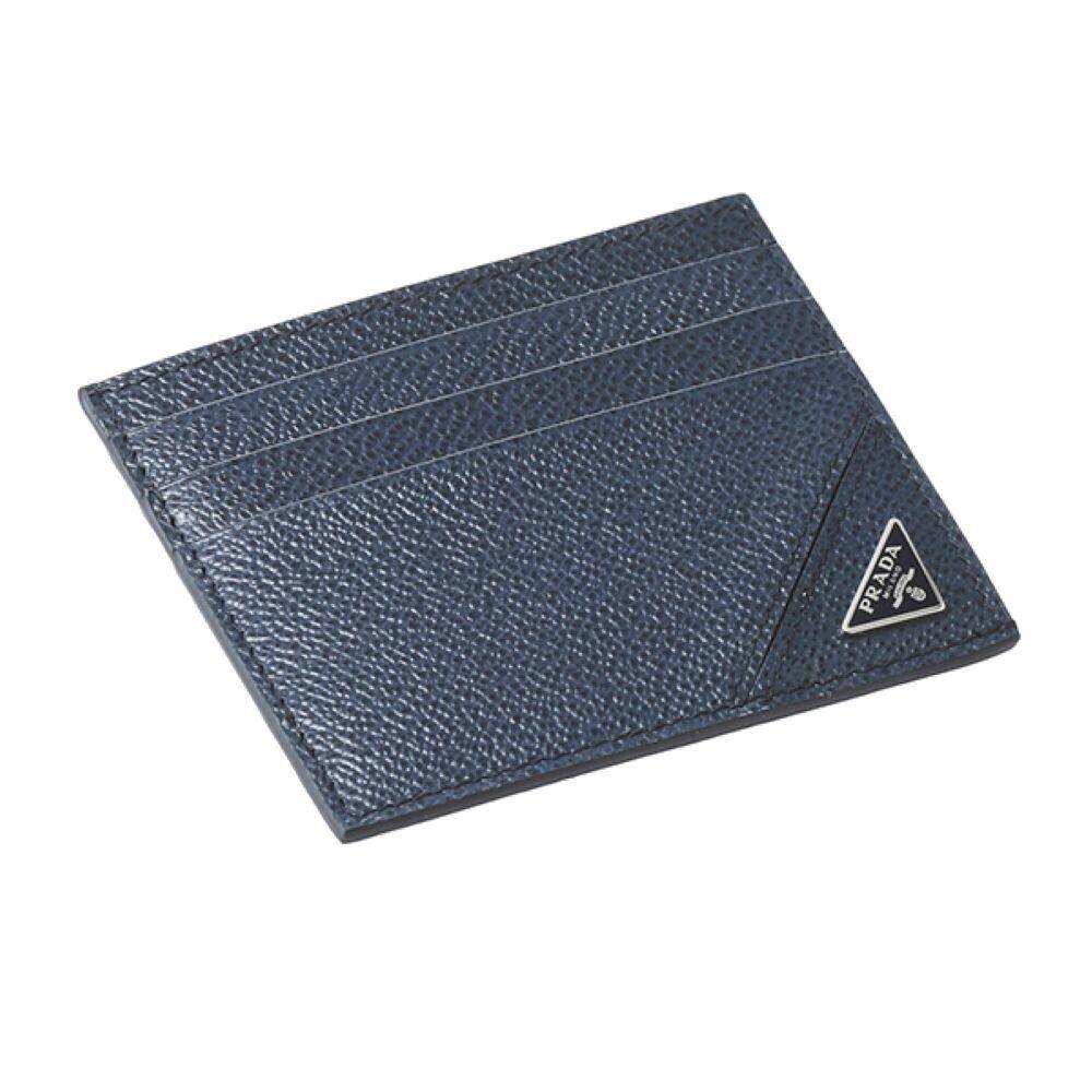 Prada Vitello Micro Grain Navy Triangle Logo Cardholder Wallet